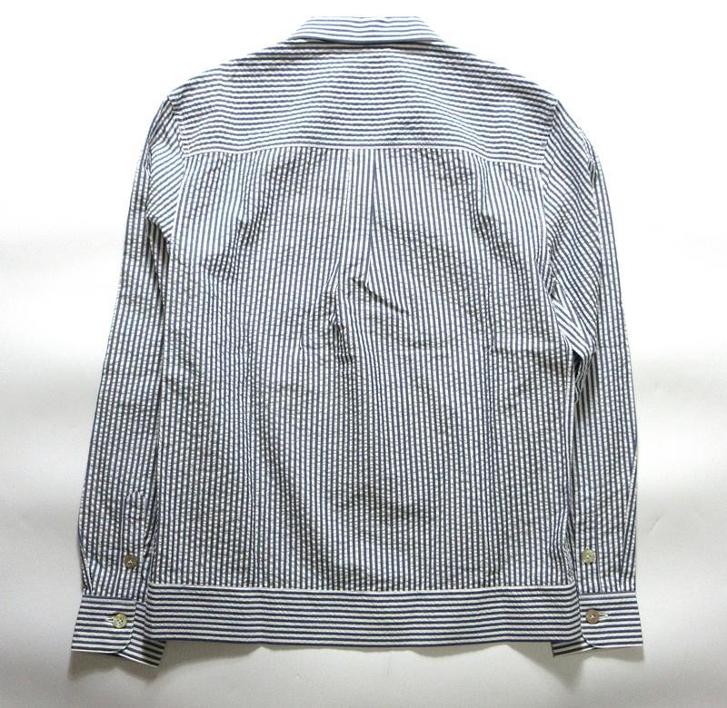 美品☆THE GIGI シャツブルゾン ワークシャツ シアサッカー 白×青 新品 THE GIGI ザ ジジ コットン シアサッカー シャツ