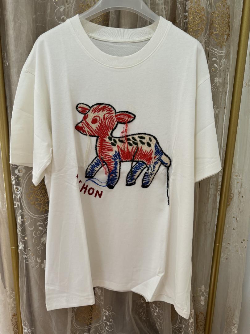 刺繍ビション柄Tシャツ レディース半袖