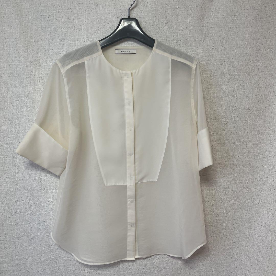 BEIGE, ホワイト 五分袖ブラウス