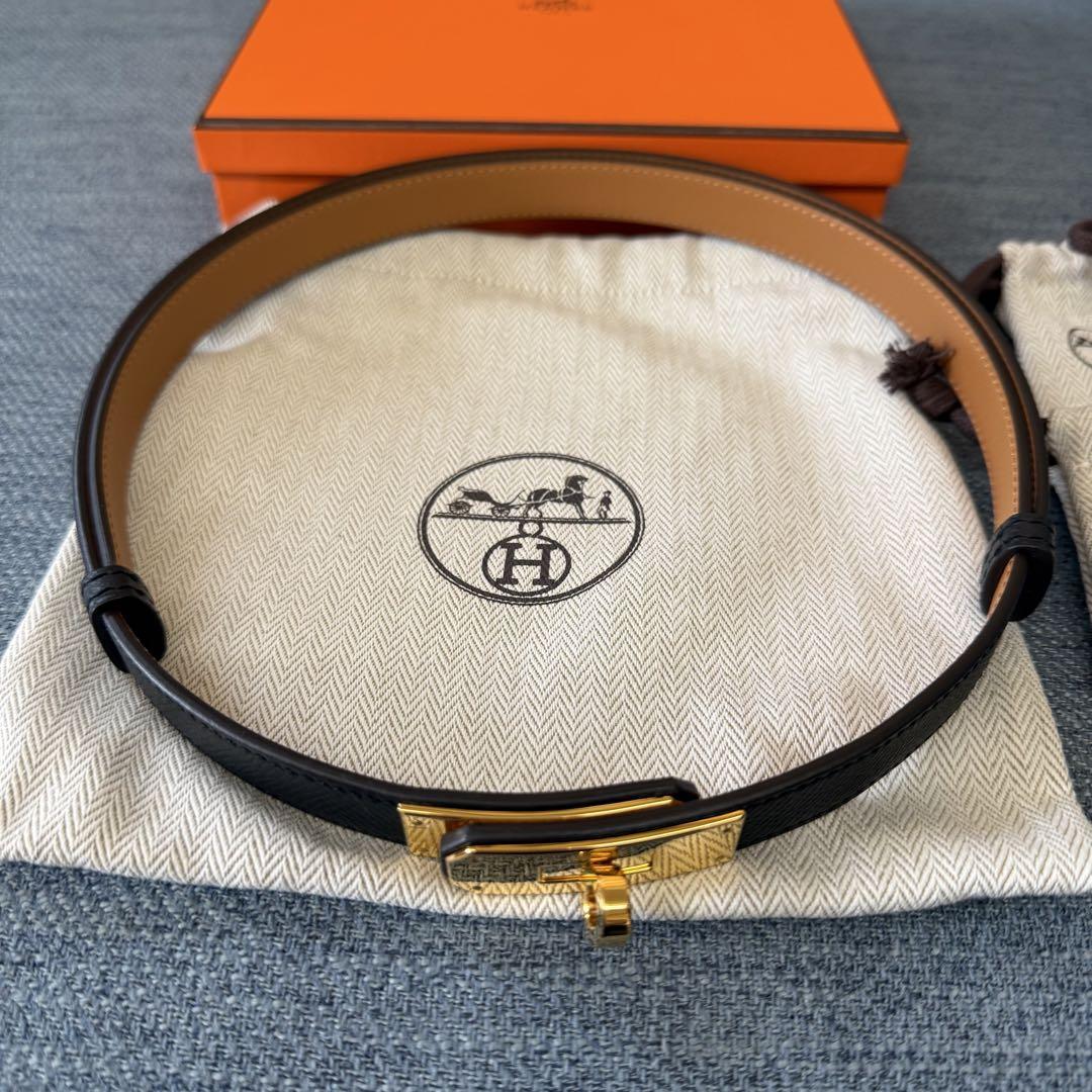 ◆HERMES★エルメス☆ケリーベルト☆W刻印☆ブラック黒☆ゴールド☆新品◆