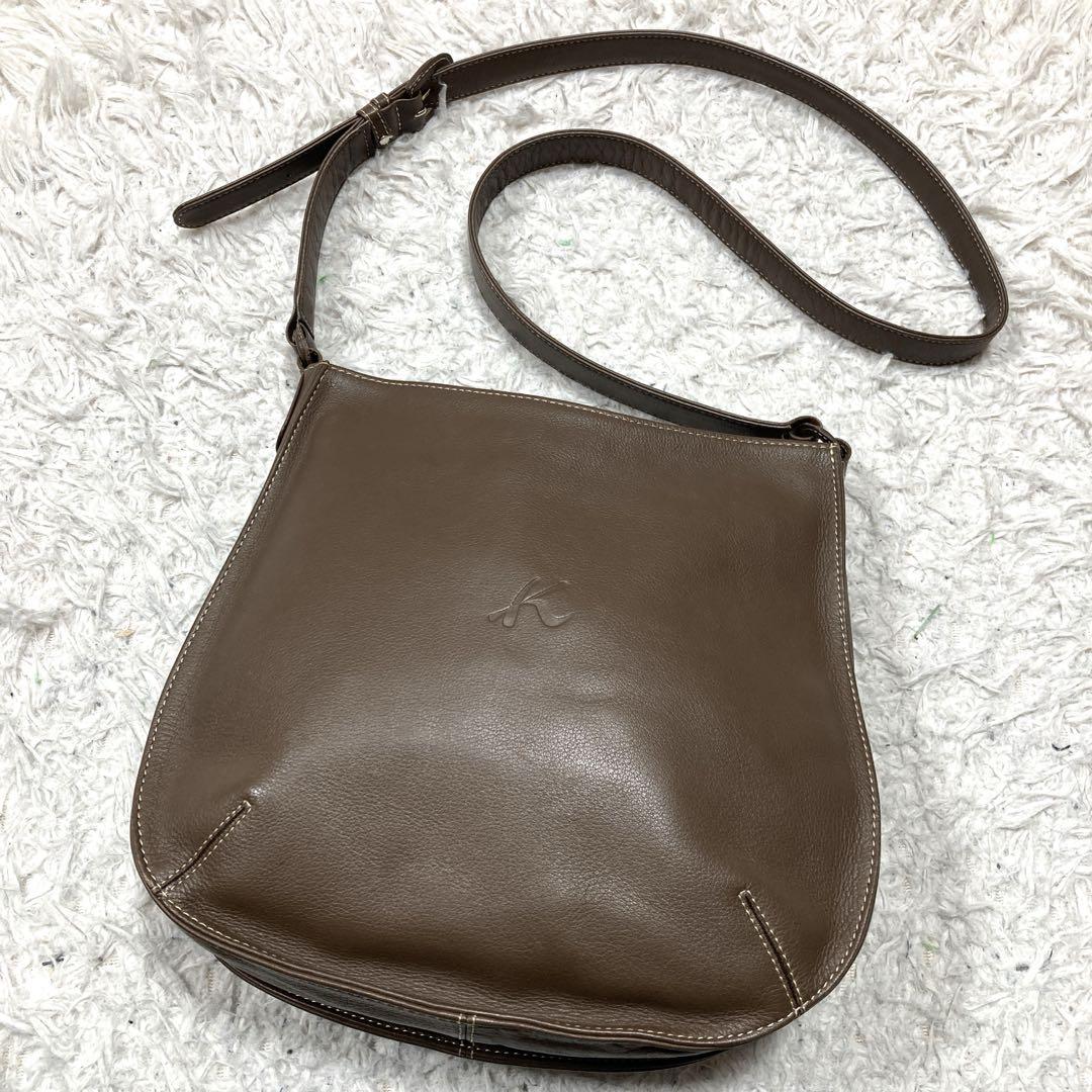 未使用級　キタムラ　ショルダーバッグ　ポシェット　斜め掛け　茶　ステッチ　レザー