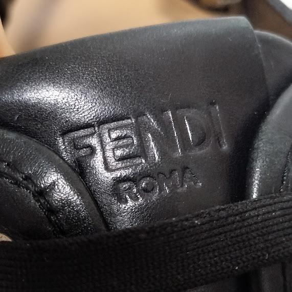 フェンディ FENDI サンダル 厚底 レザー×エナメル 黒×茶 約29cm