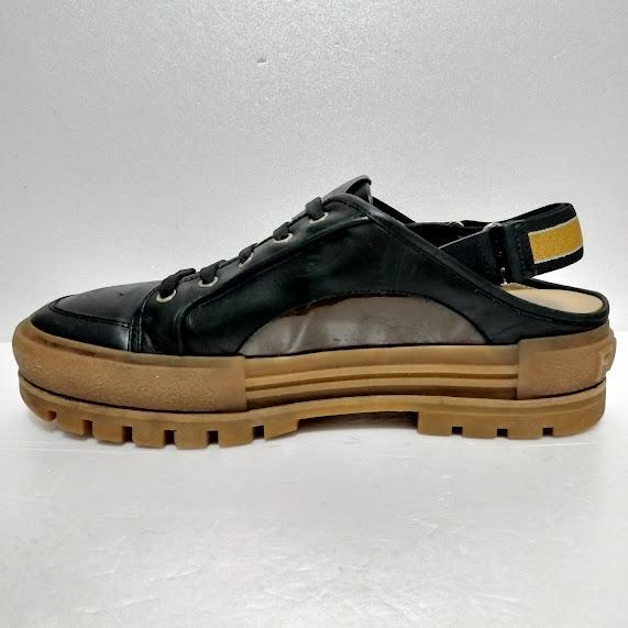 フェンディ FENDI サンダル 厚底 レザー×エナメル 黒×茶 約29cm