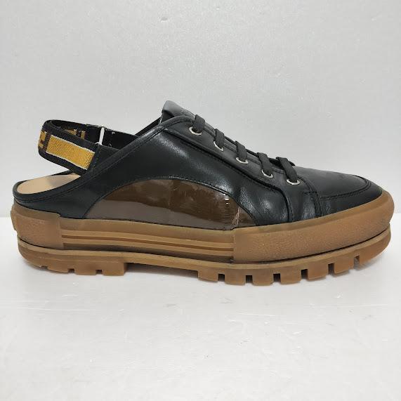 フェンディ FENDI サンダル 厚底 レザー×エナメル 黒×茶 約29cm