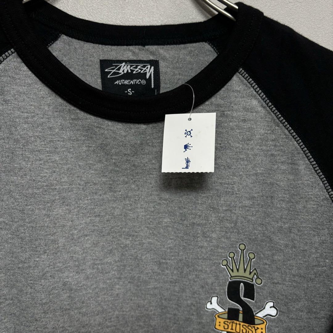 stussy ステューシー 7部丈 Tシャツ shirt 王冠 リンガーネック黒