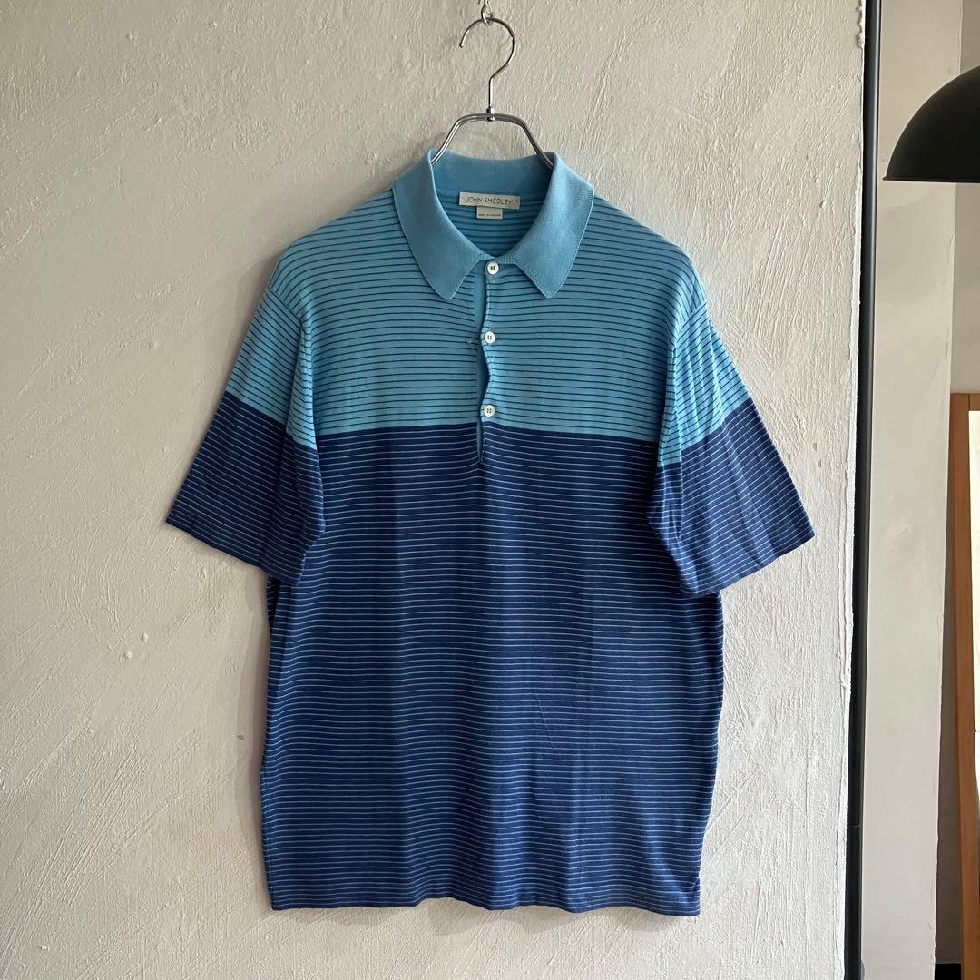 美品 JOHN SMEDLEY シーアイランドコットン ボーダー ニットポロ JOHN SMEDLEY シーアイランドコットン ボーダー ニットポロ