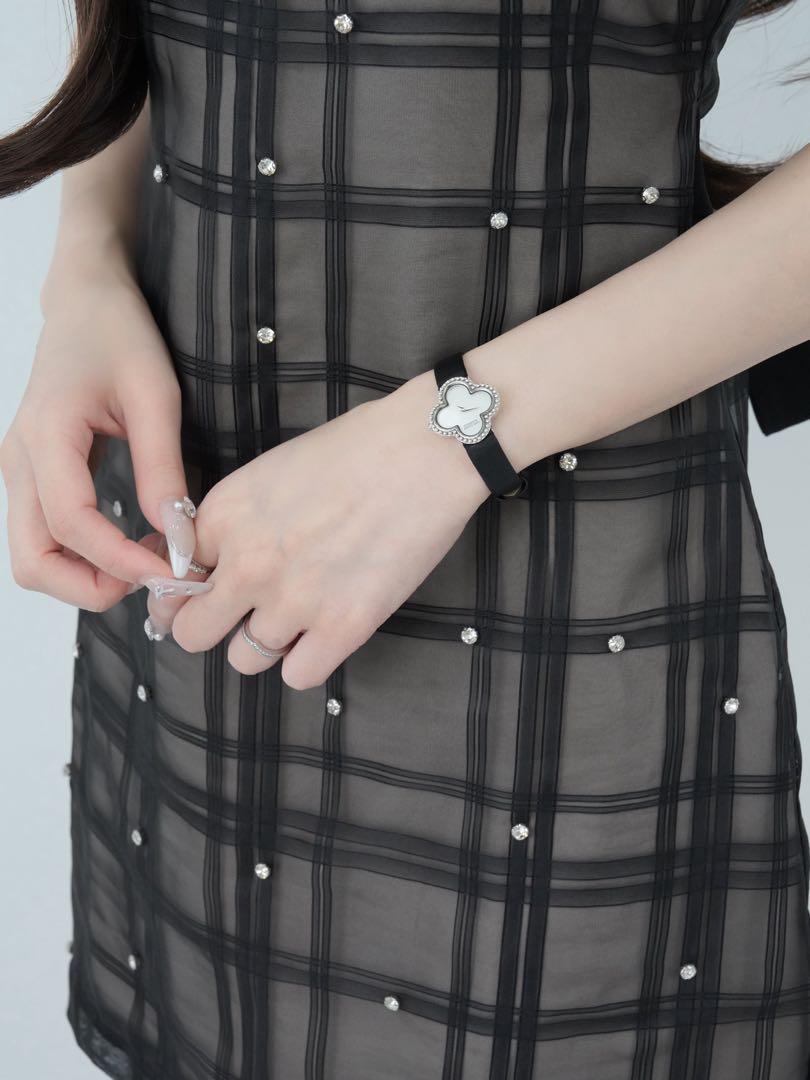 ルミニョン Lumignon Bijou grid ribbon dress S