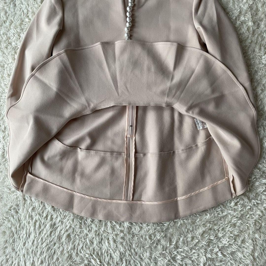 希少42サイズ/極美品✨ヨーコチャン　フレアパールブラウス　七分袖　ピンク　LL