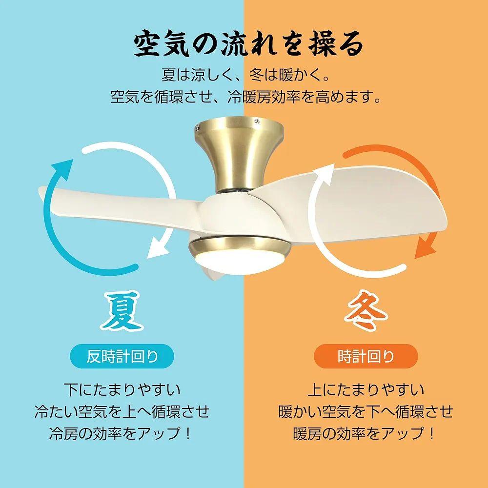 シーリングファンライト 照明 ファン 小型3枚羽根 LEDチップ内蔵 ゴールド