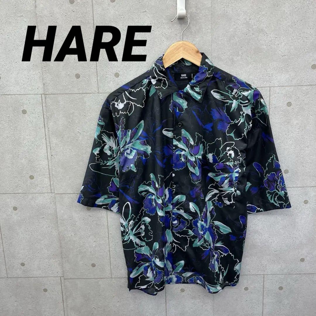 HARE ハレ 半袖シャツ オープンカラー 花柄 メンズ M 黒