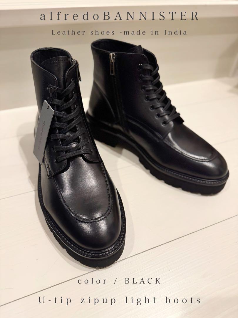 【新品未使用】alfredoBANNISTER Uチップ軽量ジップアップブーツ黒