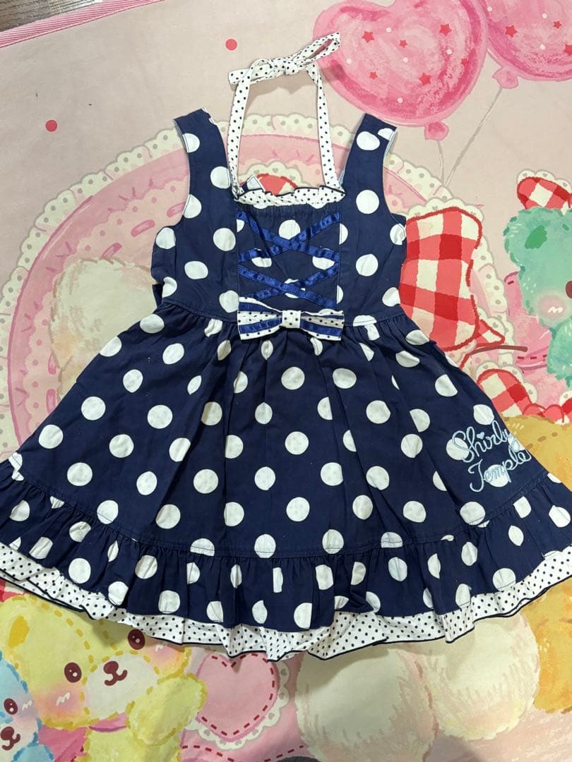 Shirley Temple ジャンバースカート 100cm ネイビー・ドット
