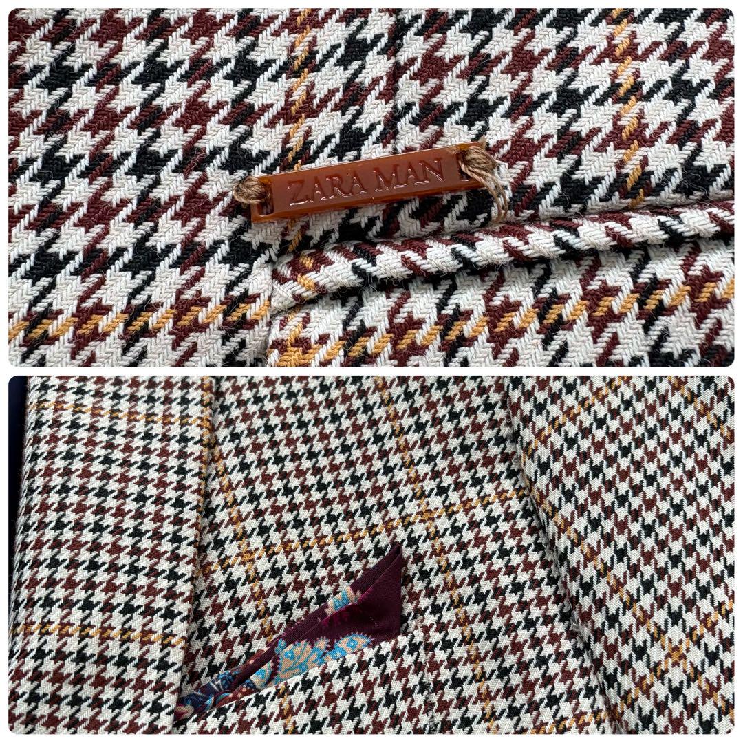 【ZARA】 ザラ テーラードジャケット ハウンドトゥース エルボーパッチ