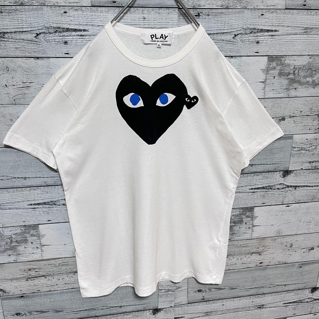 t1007【希少】プレイコムデギャルソン 刺繍 ハート ロゴ Tシャツ 入手困難