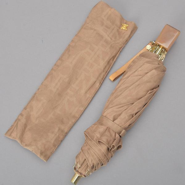美品◇CELINEセリーヌ Cマカダム 折りたたみ傘 日傘 カバー付布地ベージュ