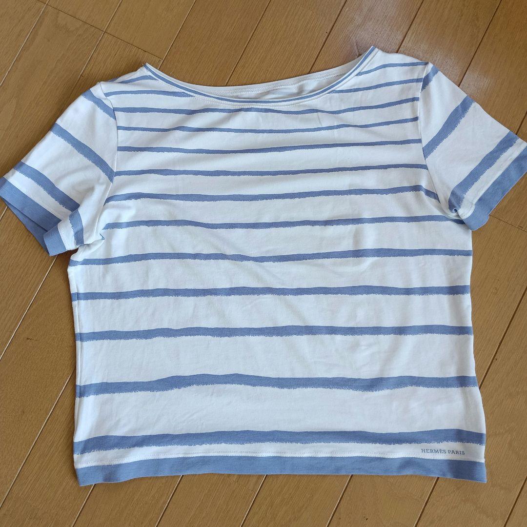 エルメス　ストライプ ボートネック 半袖Tシャツ　ＳＭ
