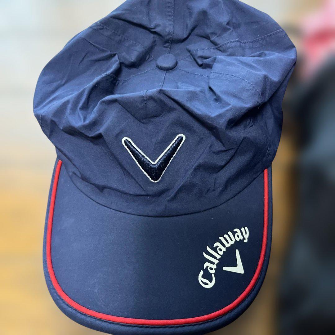 Callaway レディース レインウェア 赤と白のチェック　レインキャップ付き