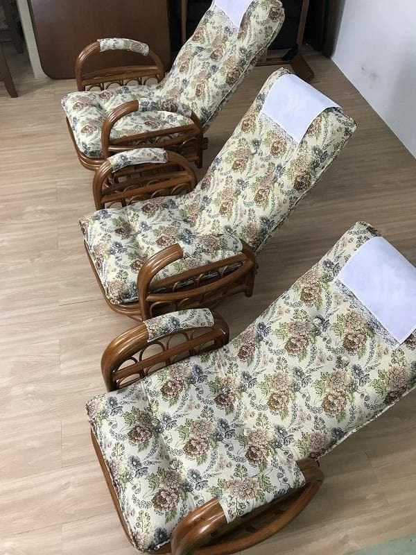 天然ラタンリクライニング回転座イス ロー