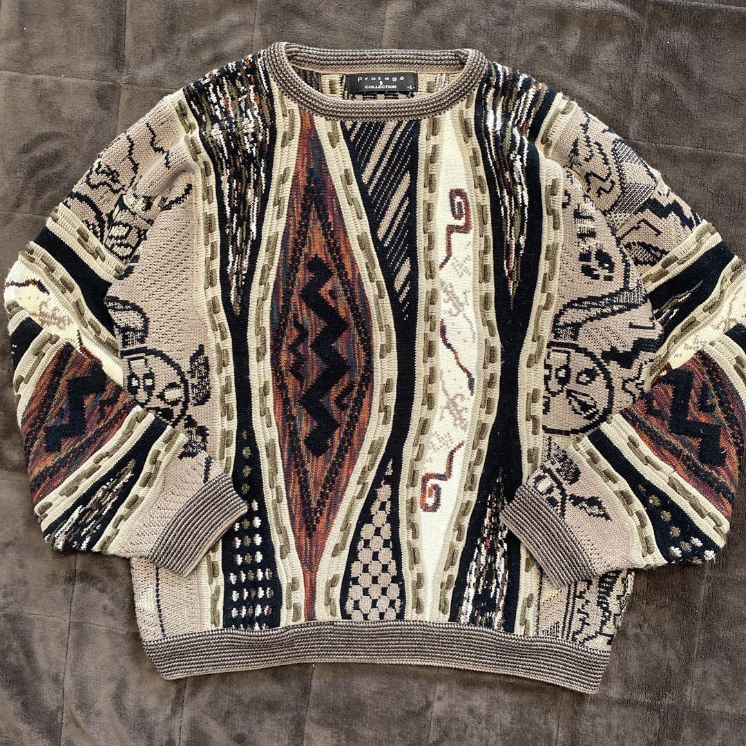protege 総柄 3Dニット 幾何学 ベージュ coogi 風 良デザイン
