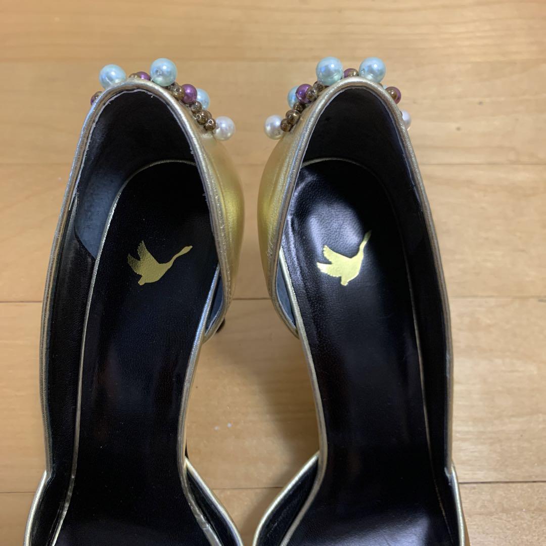 Tsuru ツル　ビジューパンプス　パール　ゴールド