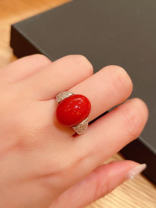 初売り旅行 天然赤珊瑚10.84ct ダイヤモンド 指輪 リング 750 プラチナ 小物
