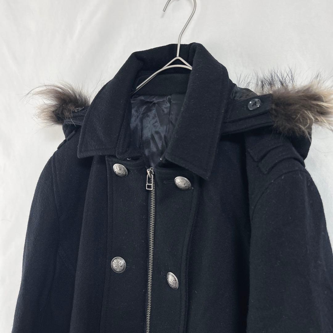 【PPFM】ナポレオンジャケット(M)フード・ラクーンファー付 黒 ウールコート 【PPFM】ナポレオンジャケット(M)フード・ラクーンファー付 黒 ウールコート