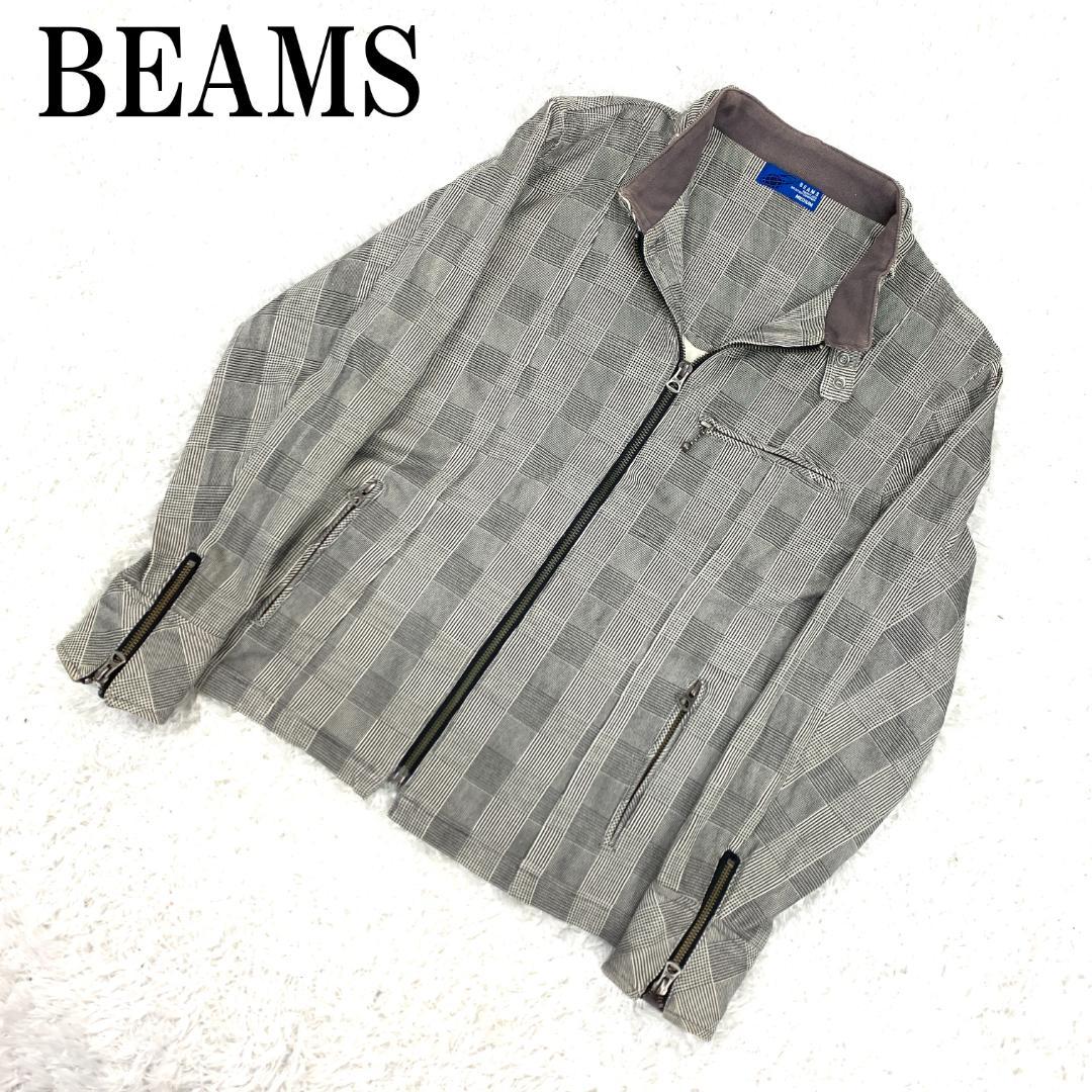 ビームス ジャケット ブルゾン 綿 チェック ベージュ グレー M B30