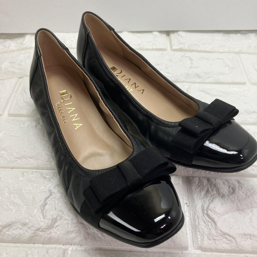 【美品】DIANA ダイアナ　フラットシューズ　23.0㎝2E レザー　ブラック