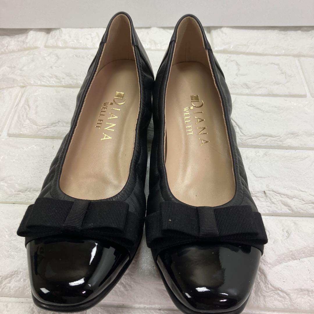 【美品】DIANA ダイアナ　フラットシューズ　23.0㎝2E レザー　ブラック