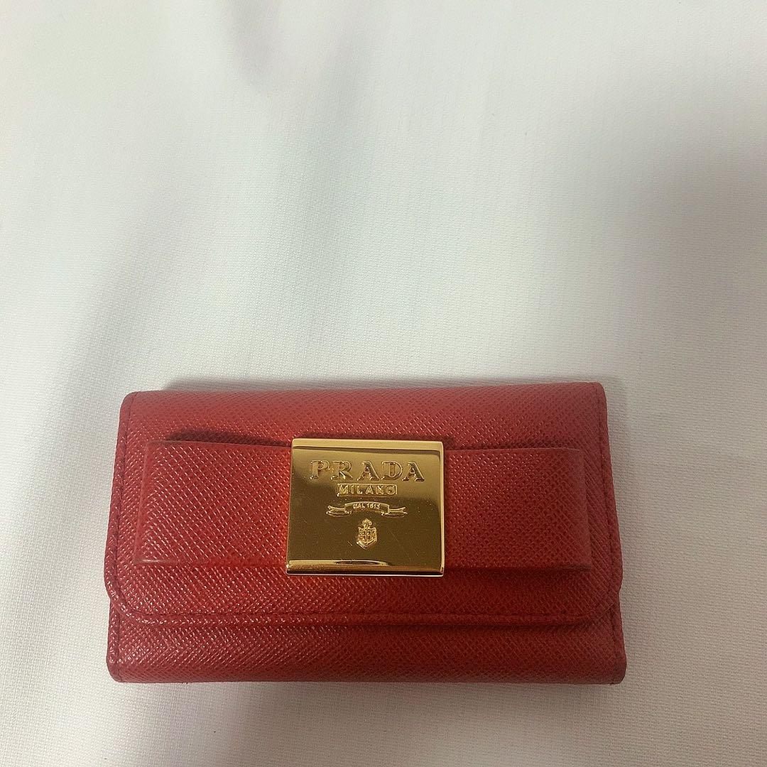 爆安 PRADA サフィアーノ キーケース リボン 6連 数回使用の美品 正規