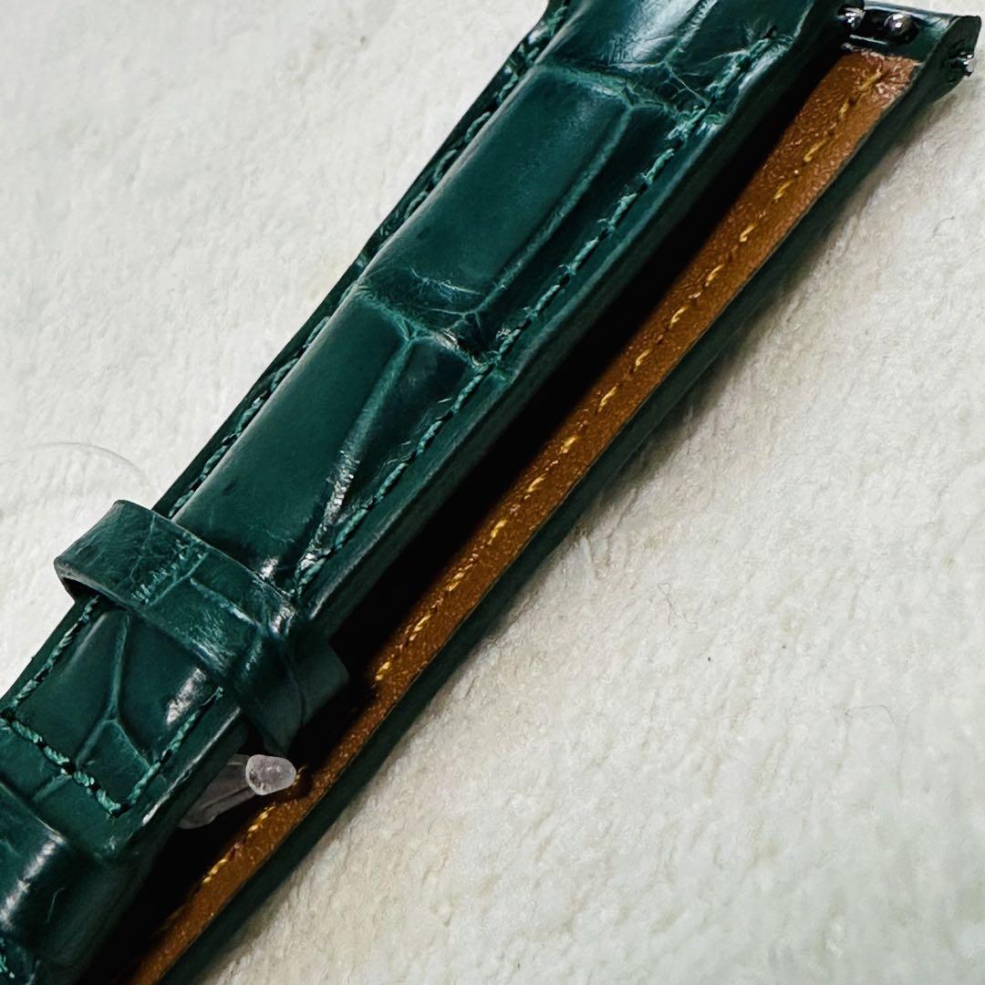2029#19mm-16mmダークグリーン☆本物クロコダイルベルト☆スイス