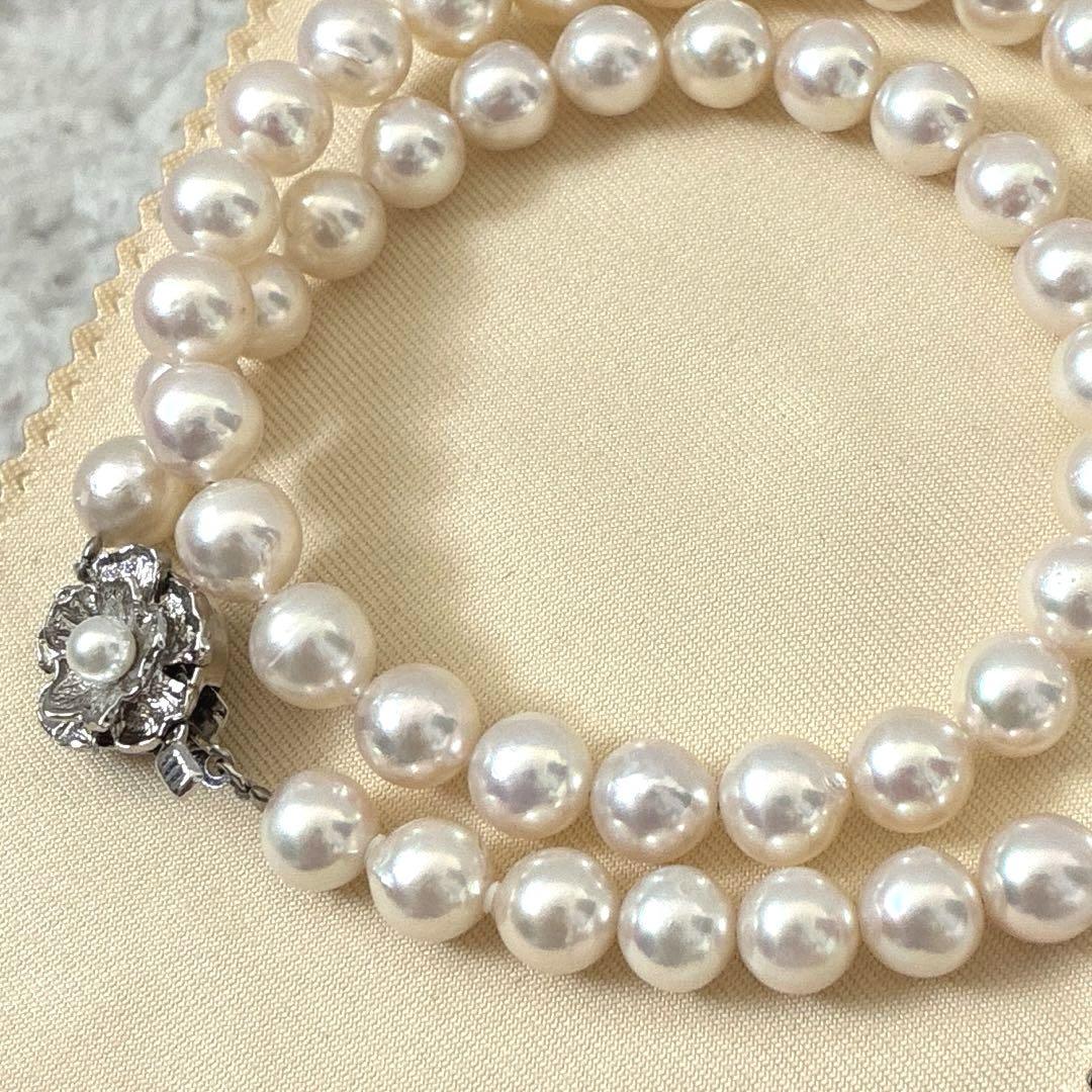 パールネックレス 真珠 36.0g シルバー刻印 7.4〜7.5㎜ 花留め具