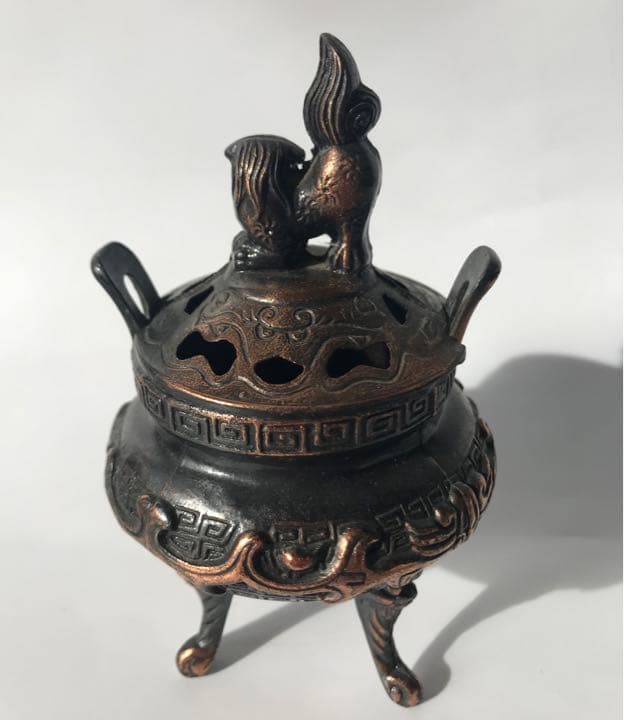 2022新発 金属製 三足 獅子蓋 香炉 獅子足 香立 金属工芸