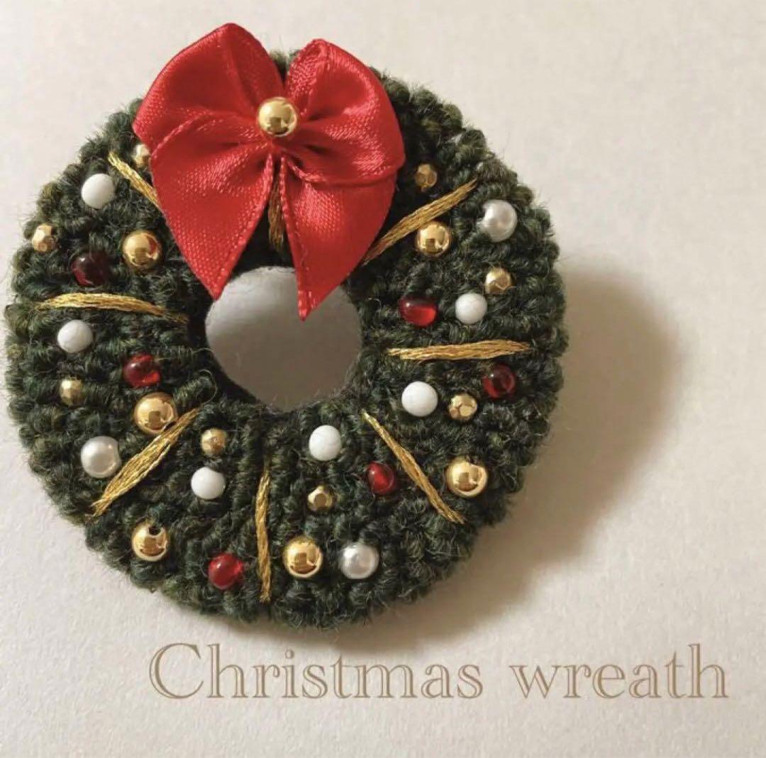 ブローチ 刺繍 パンチニードル ビーズ ハンドメイド クリスマス