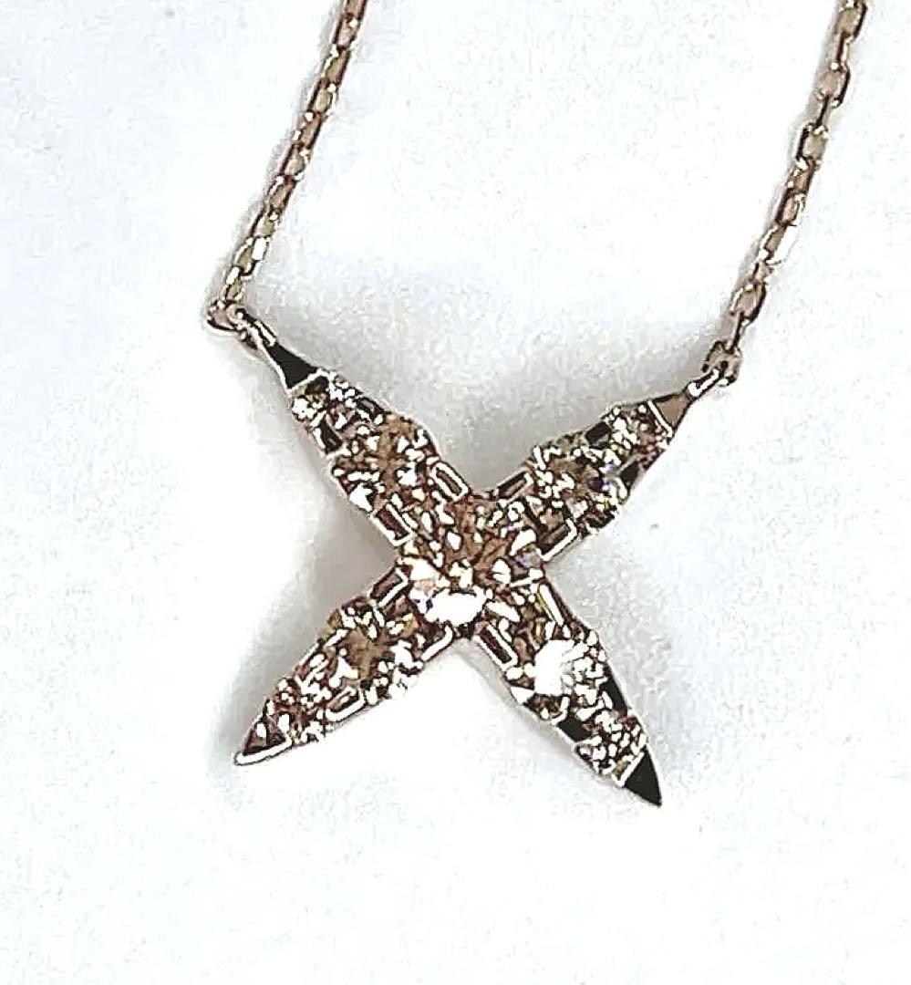 【カシケイ】人気☆ネイキッドクロス ネックレスk18BG 0.3ct