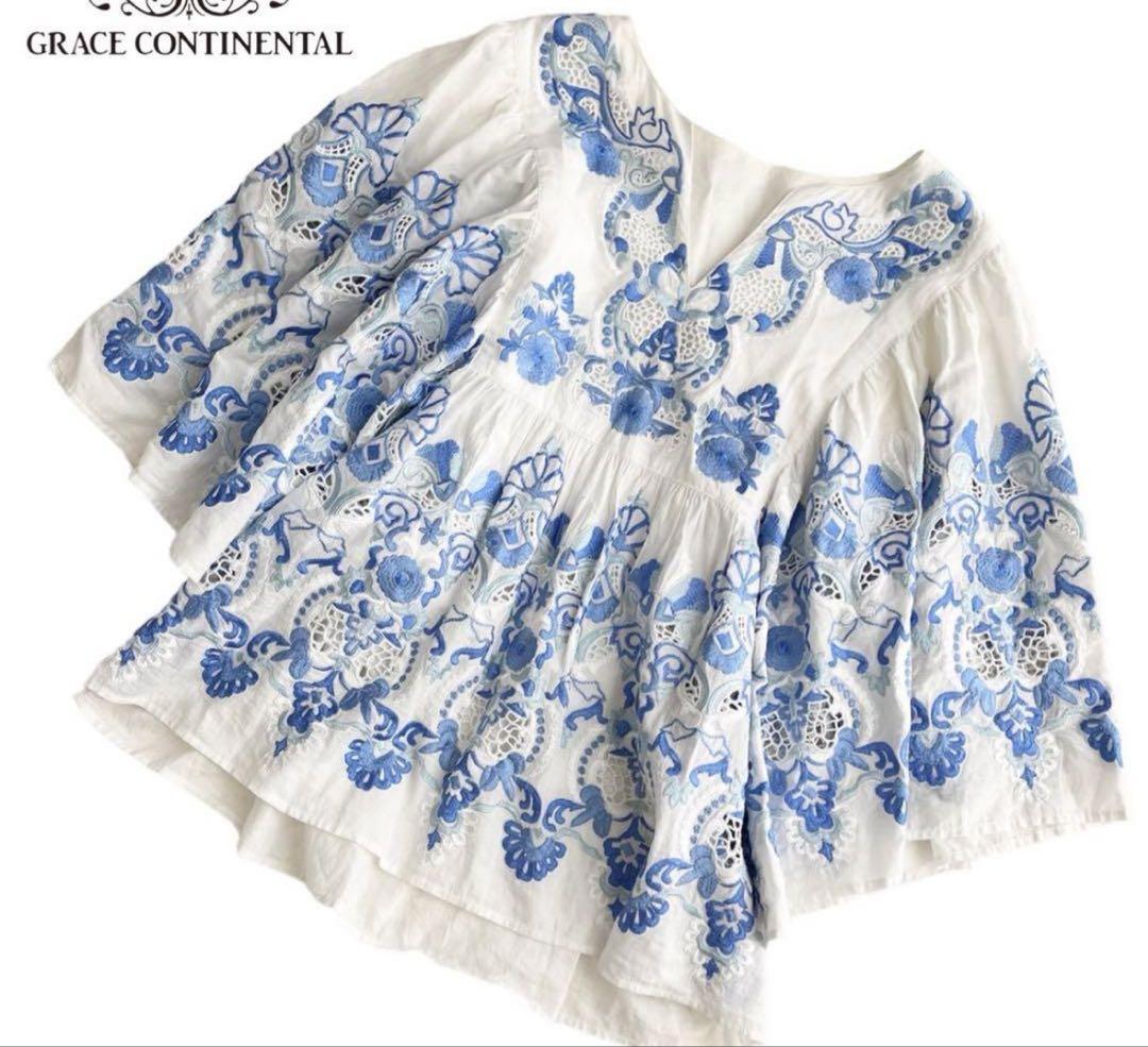GRACE CONTINENTAL 刺繍フレアスリーブトップス