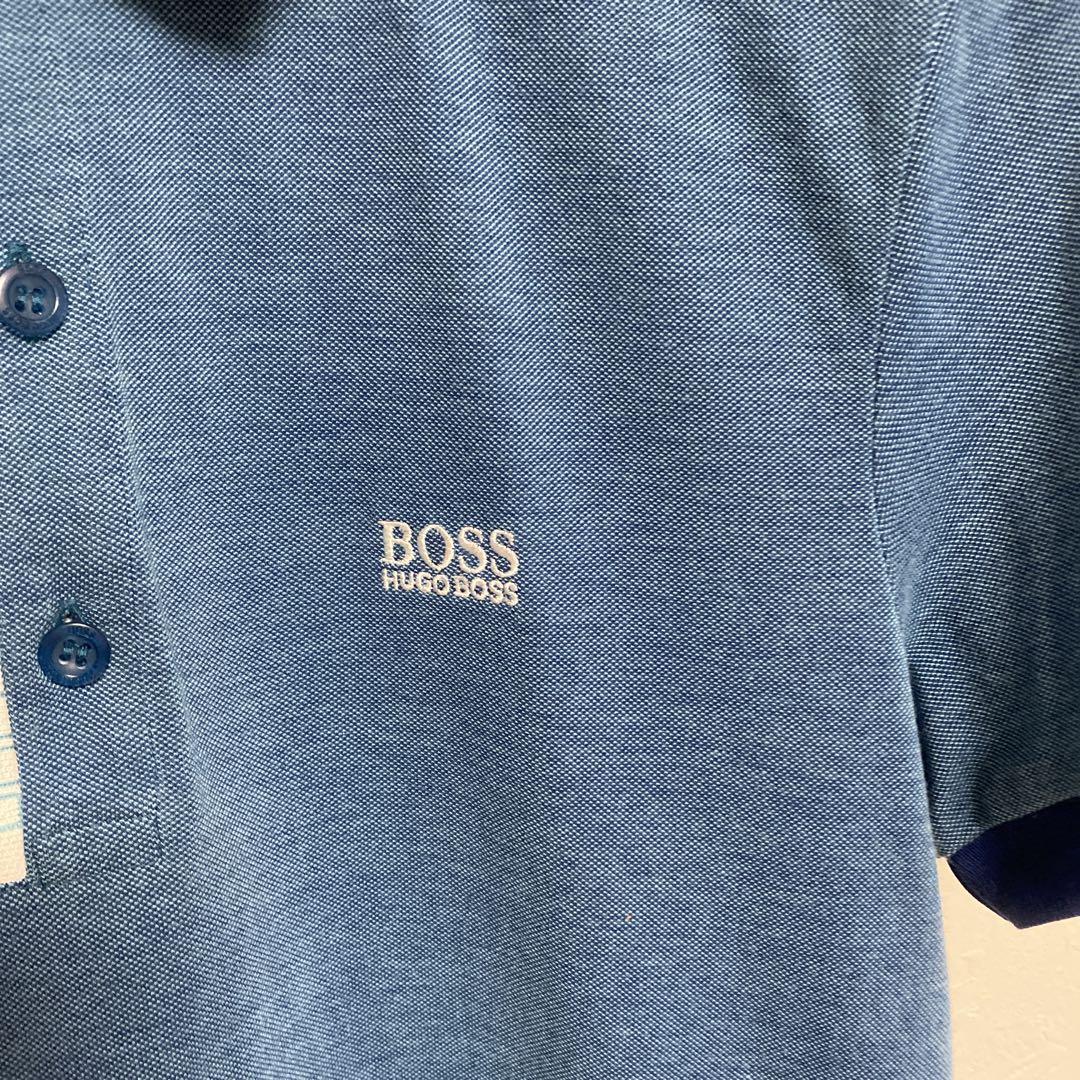 HUGO BOSS ヒューゴボス ブルーポロシャツ ネイビー襟 M - メルカリ
