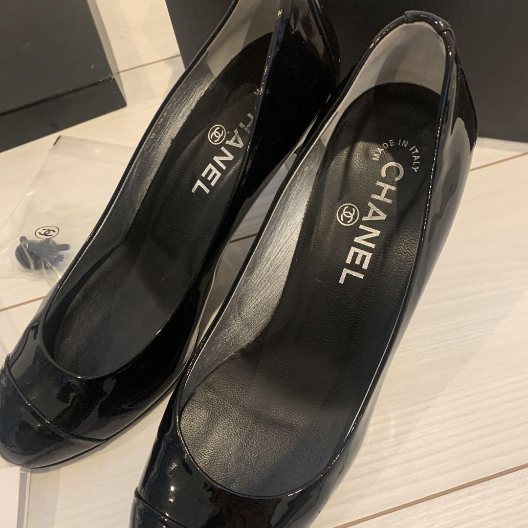 シャネルCHANEL 黒ブラックハイヒールパンプス結婚式卒業式入学式371/2C