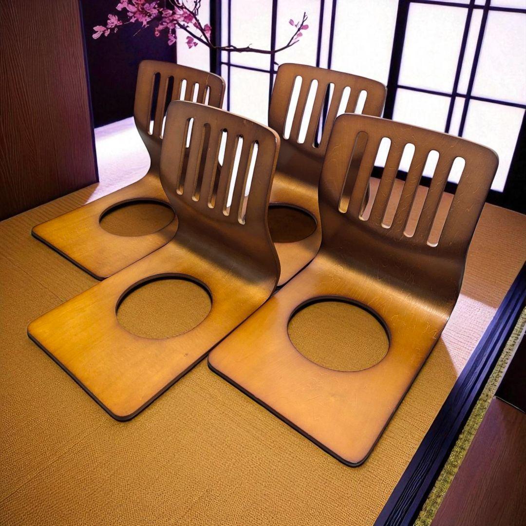 昭和レトロ 木製 プライウッド 曲げ木 座椅子 5点セット 古家具 古民家 旅館 昭和レトロ 木製 プライウッド 曲げ木 座椅子 4点セット 古家具
