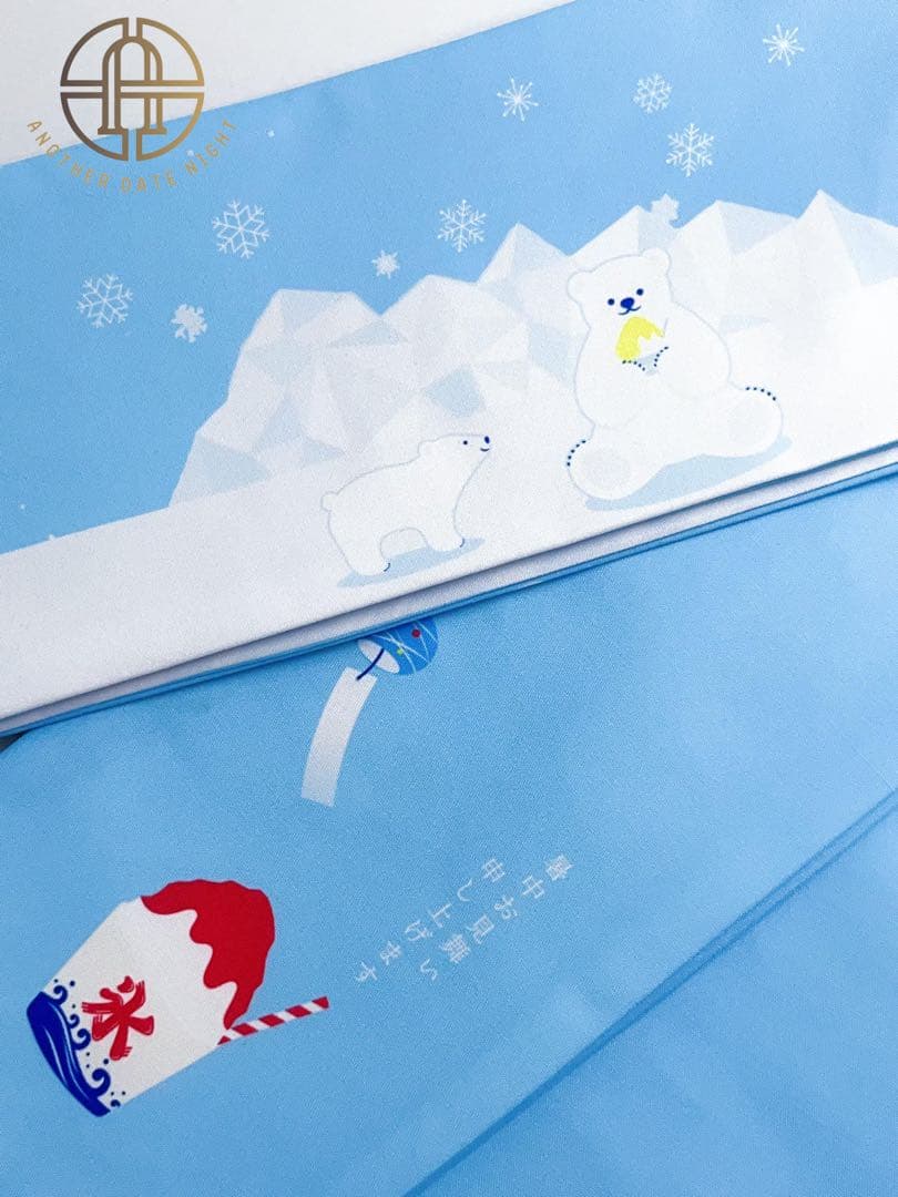 シロクマ 半幅帯 青 かき氷 雪 夏 浴衣帯 夏祭り 花火大会 浴衣 着物