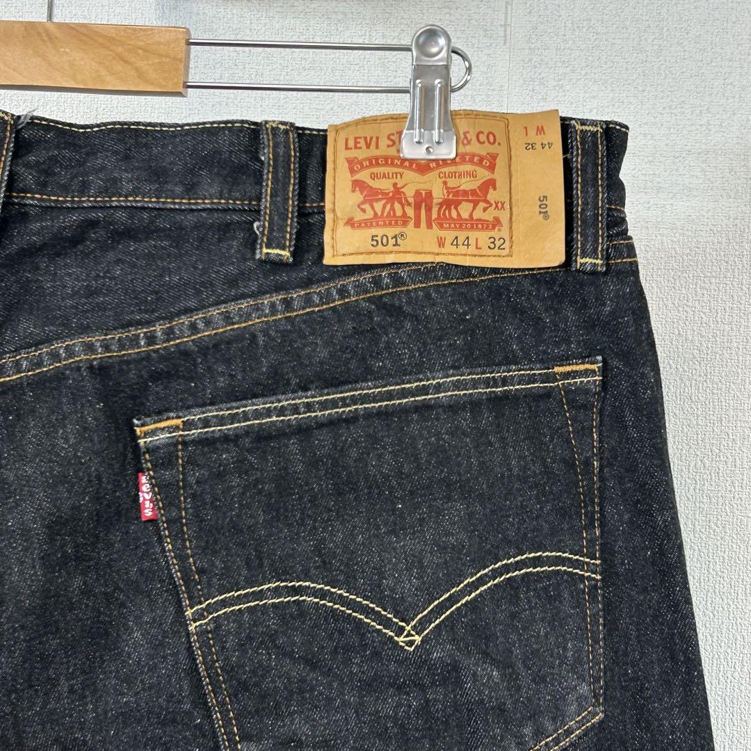 リーバイス501ブラックデニムパンツ黒ロゴワイドGパンw44アメリカUS古着