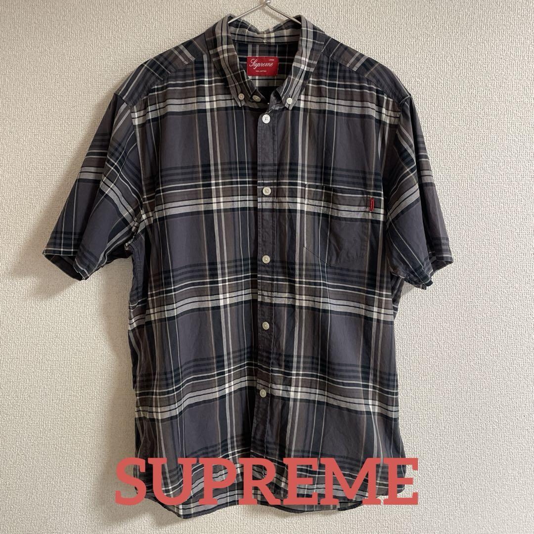 [美品]SUPREME シュプリーム 半袖 check shirt シャツ 黒
