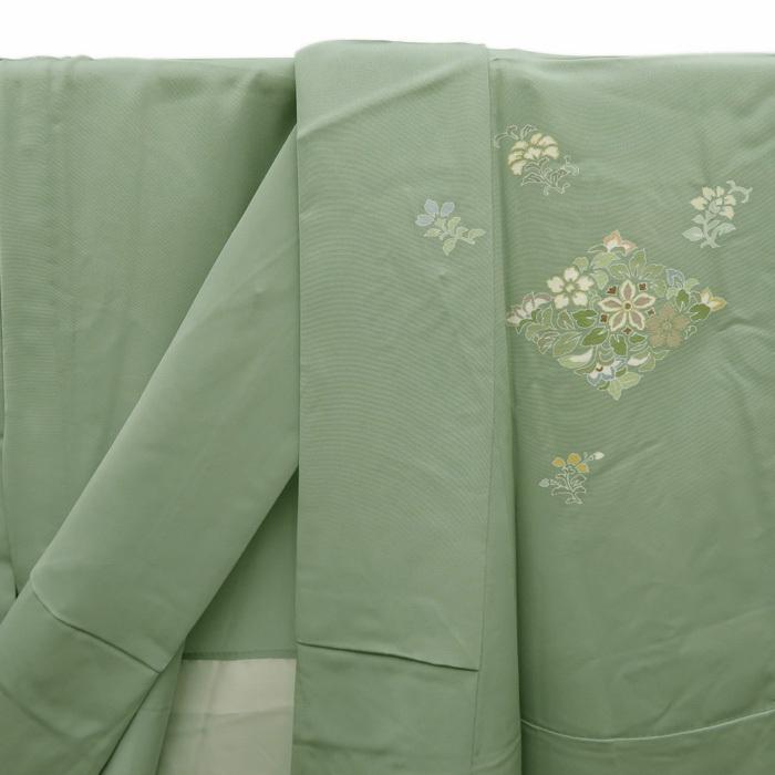 高品質特価 単衣 金駒刺繍入り 裏葉柳色 訪問着 A451-9 M 中古 wtapQ-m65729939916 最安値定番