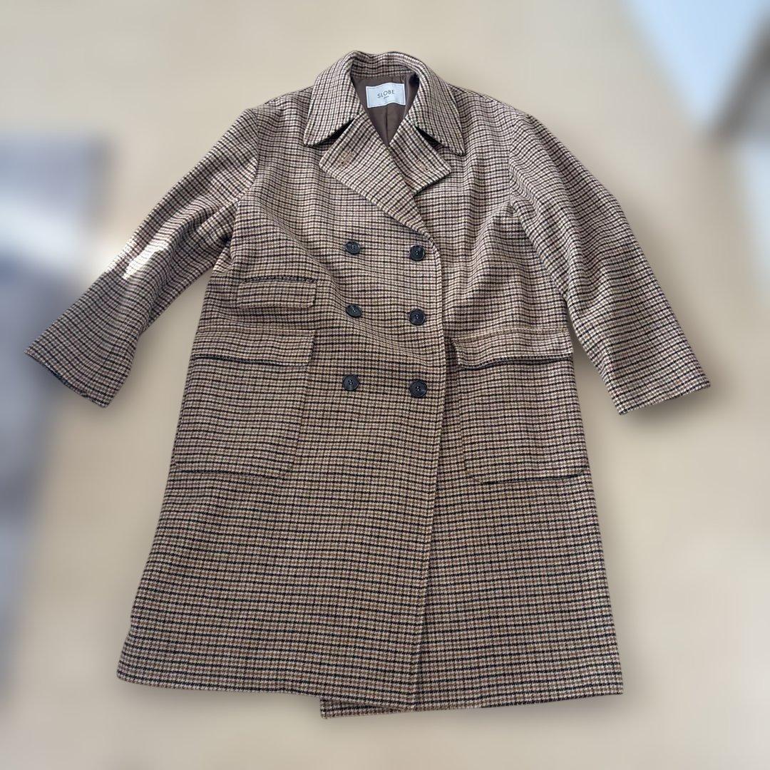 SLOBE IENAチェック柄 ダブルブレスト ロングコート