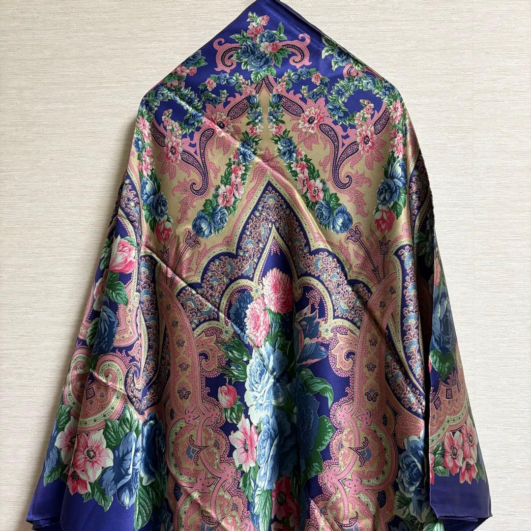 ETRO エトロ 花柄 ペイズリー シルク 大判 ストール 正方形 光沢感