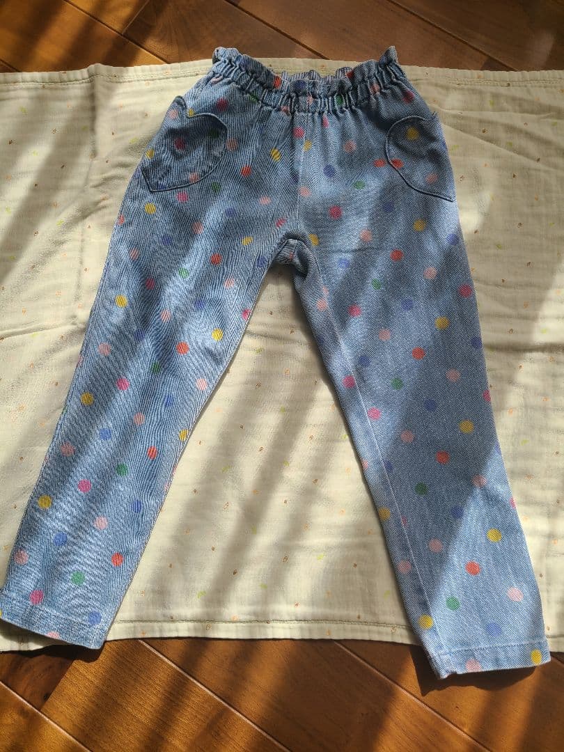 【新品・未使用】水色 ドット柄 長ズボン デニムパンツ