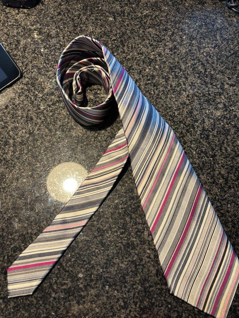 Paul smith ロンドン ネクタイ ピンクグレーストライプ