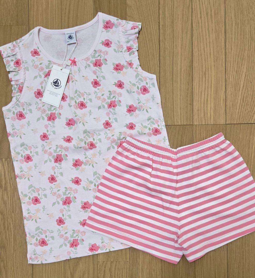 新品タグ付き プチバトー 花柄トップスとストライプパンツの