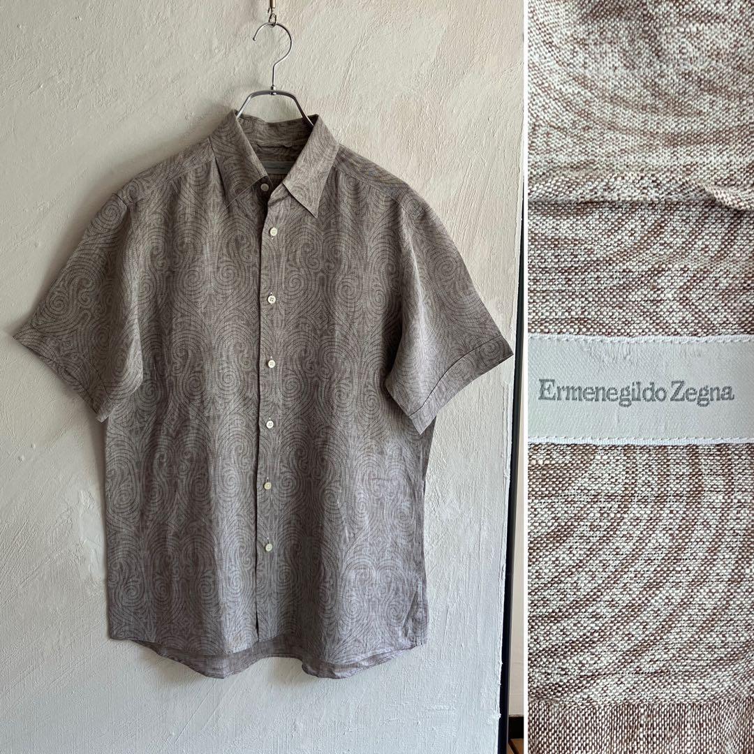美品 Ermenegildo Zegna 総柄 リネンシャツ ゼニア