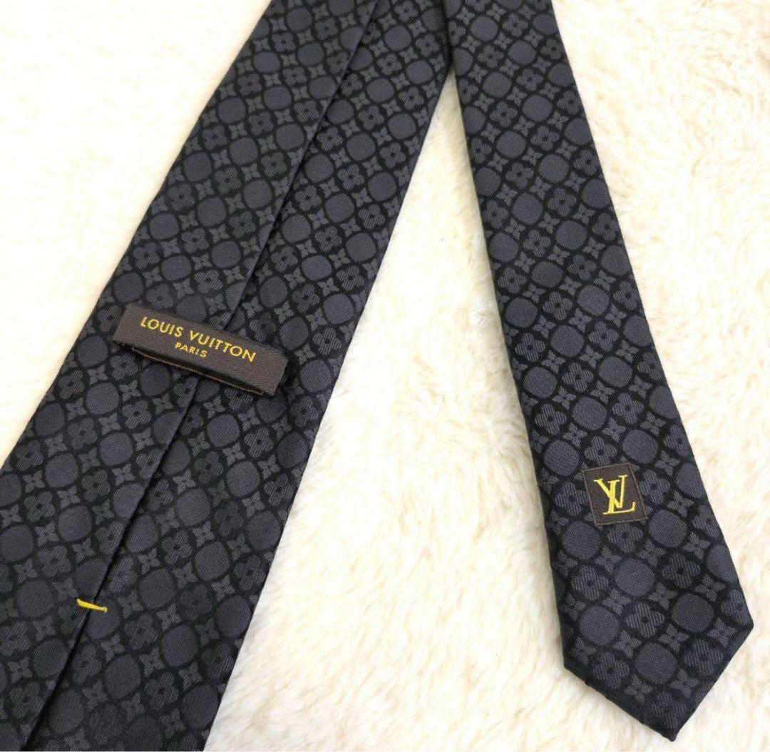 美品 LOUISVUITTON ルイヴィトン ネクタイ フラワー シルク 黒